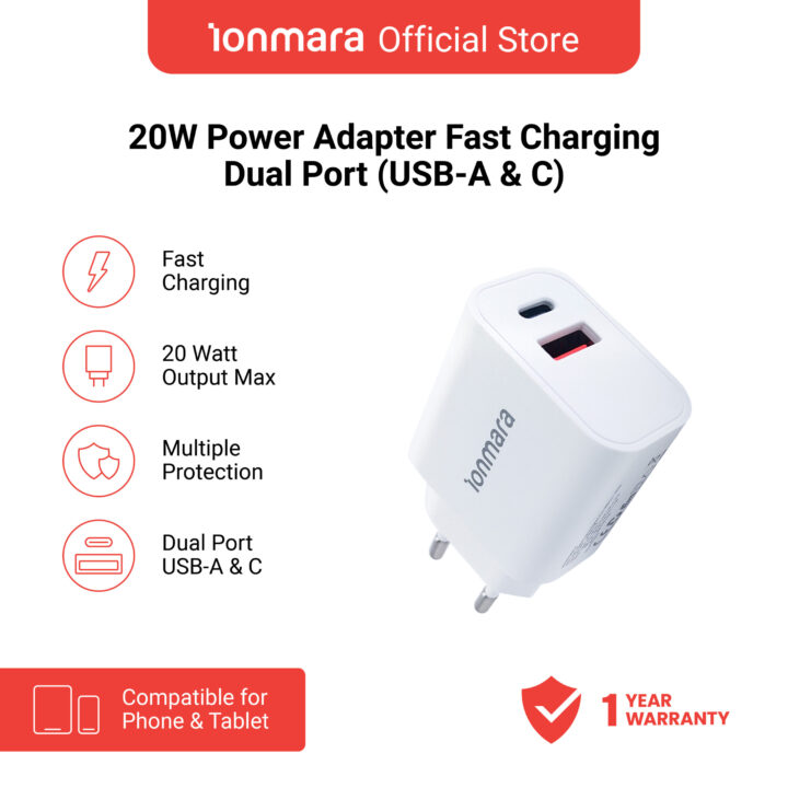 20W POWER ADAPTER FAST CHARGING 2 PORTS USB-C/A