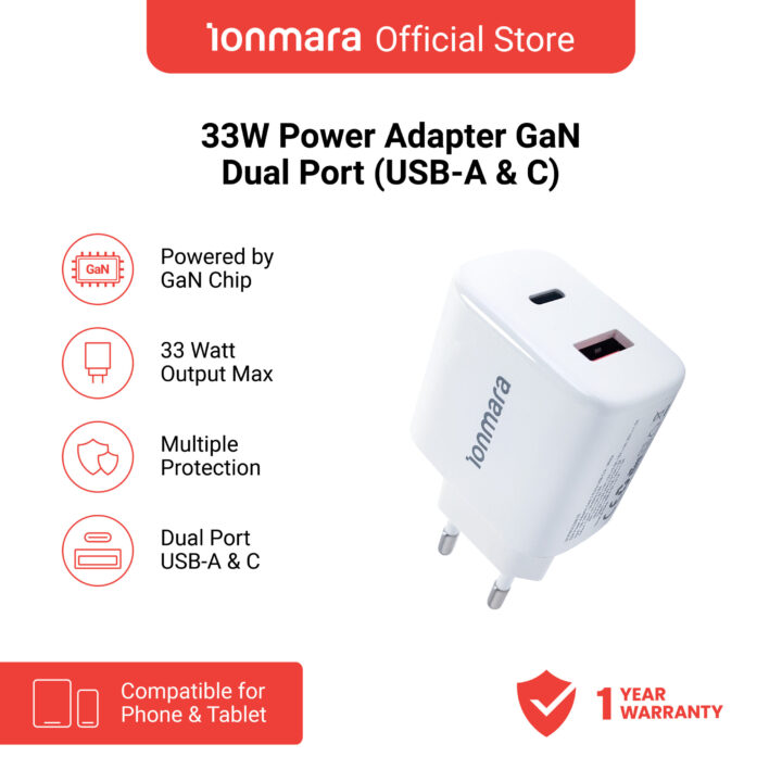 33W POWER ADAPTER GaN 2 PORTS USB-C/A