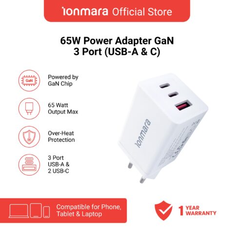 65W POWER ADAPTER GaN 3 PORTS USB-C/A